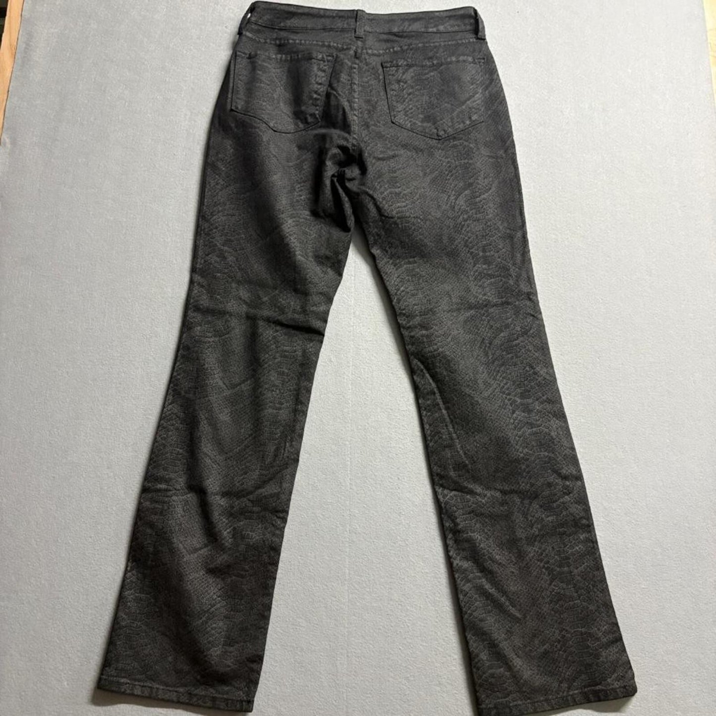 NYDJ Straight Leg Jeans Womens 10 Black Gray Snakeskin Print Stretch Made in USA