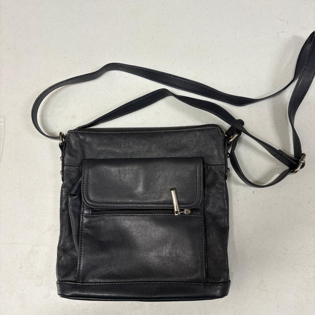 Giani Bernini Black Leather Crossbody Bag Womens Medium Shoulder Purse