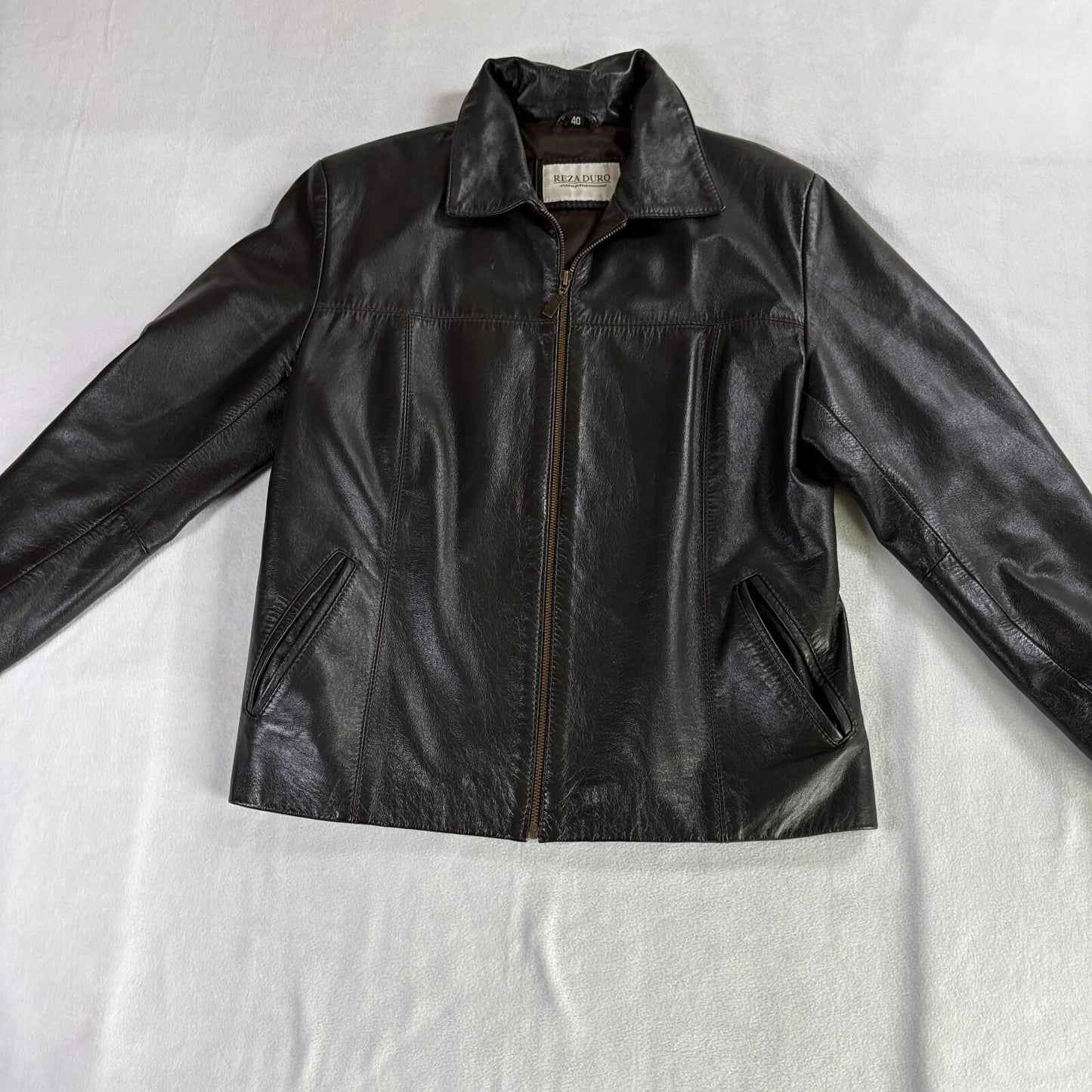 Vintage Leather Jacket Zip Up Minimalist Brown Mens 40 Fits Like X Classic