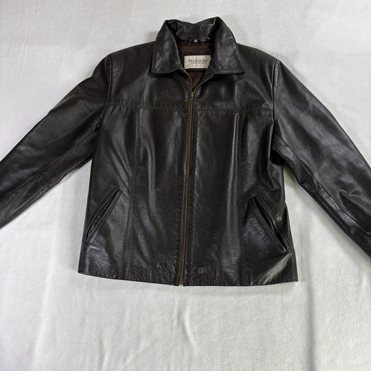 Vintage Leather Jacket Zip Up Minimalist Brown Mens 40 Fits Like X Classic