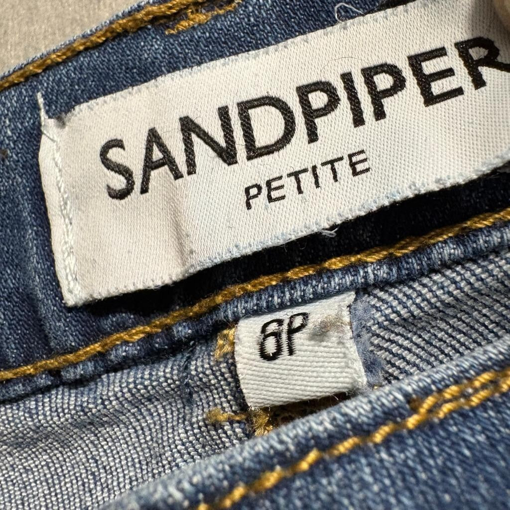 Sandpiper Petite Flare Jeans Womens 6P Blue Denim Stretch Patch Pocket Mid Rise