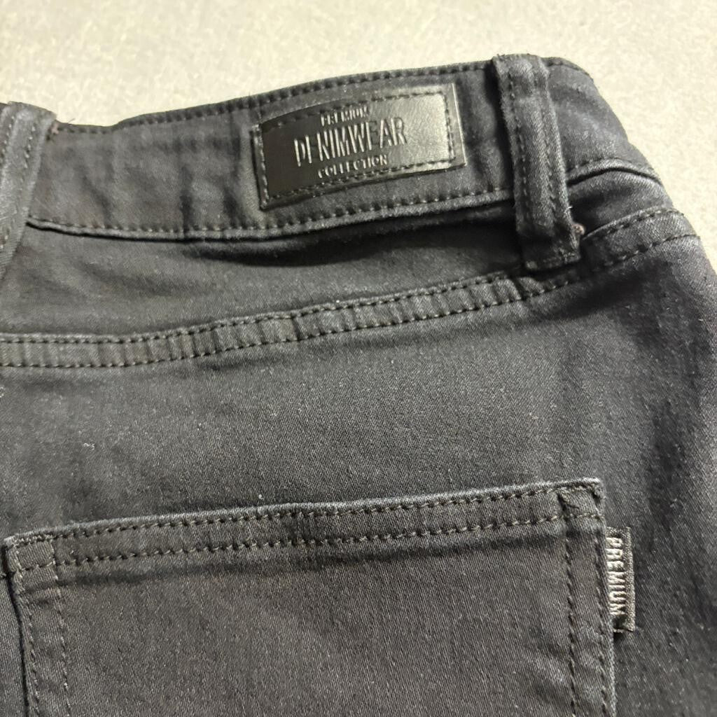 Premium Denimwear Womens Flare Jeans Size 13 L Black High Rise Raw Hem Stretch
