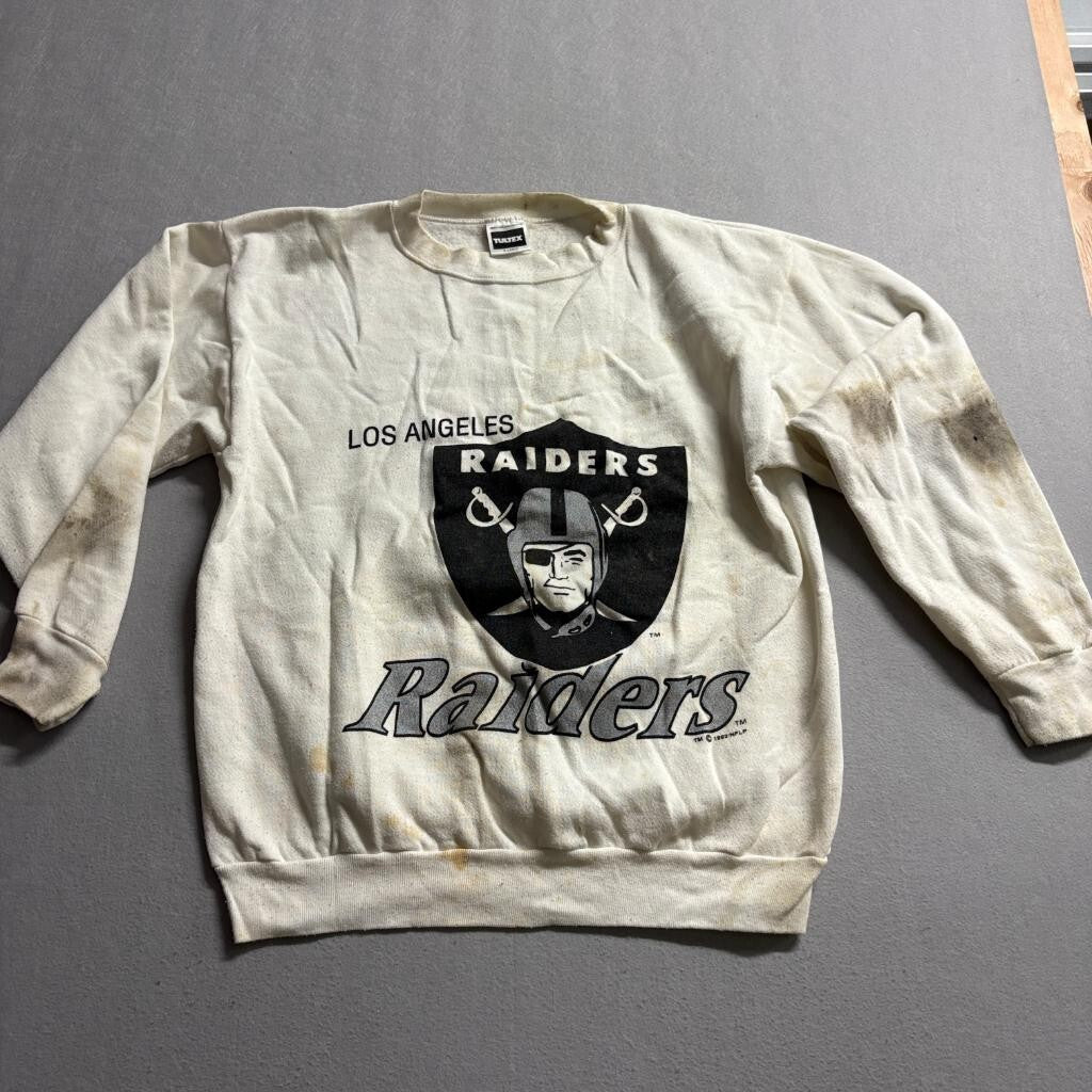 Vintage 1992 Los Angeles Raiders Tultex Sweatshirt Mens XL White NFL Distressed