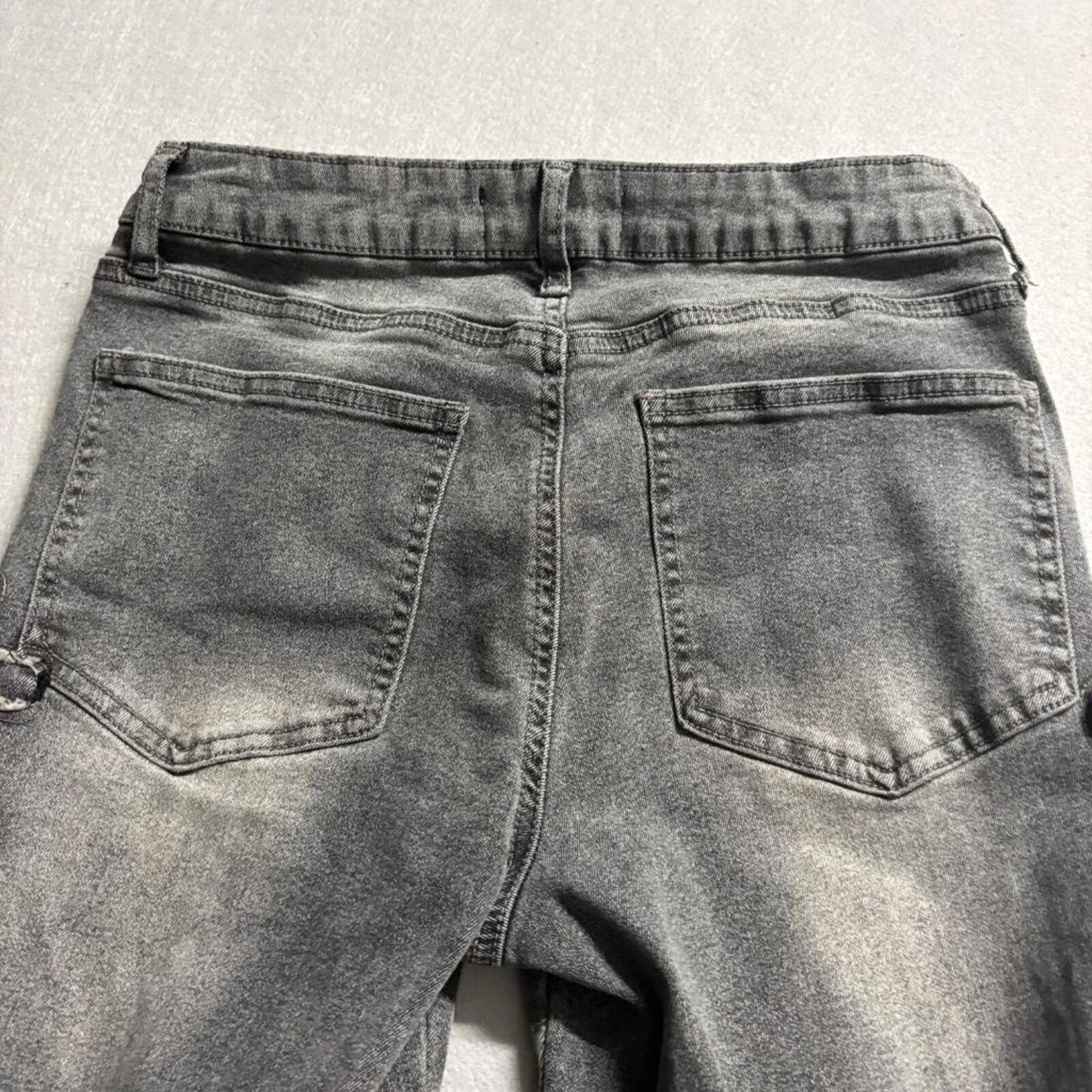 Ashley Mason Premium Cross Patch Flare Jeans Womens Size 5/27 Gray Denim