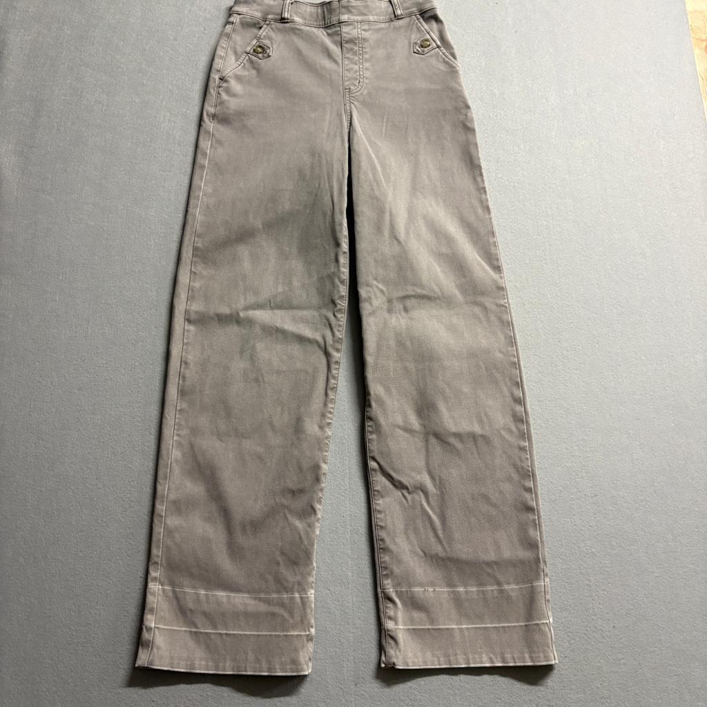 Spanx Stretch Twill Wide Leg Pants Womens Small Gray Pull On High Rise Cropped