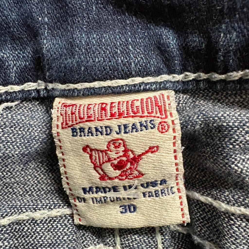 True Religion Johnny Jeans Womens 30 Blue Denim Bootcut Low Rise Thick Stitch