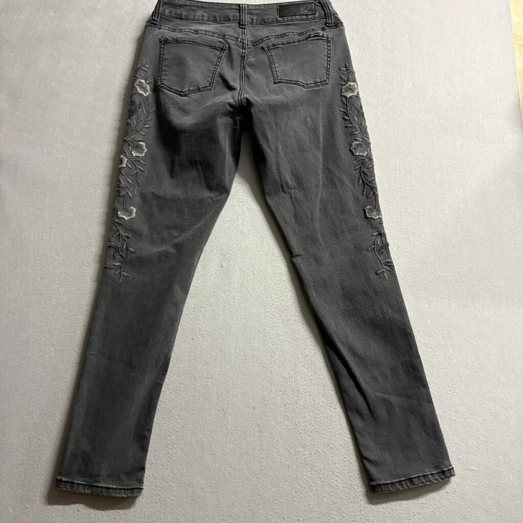 Seven7 Womens Gray Embroidered Floral Skinny Jeans Size 6 Stretch Denim