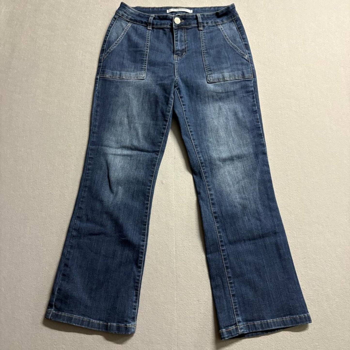 9th & Main Petite Jeans Womens 10P Blue Denim Stretch Wide Leg Cropped Flare