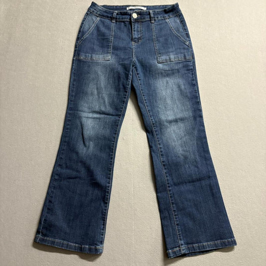 9th & Main Petite Jeans Womens 10P Blue Denim Stretch Wide Leg Cropped Flare