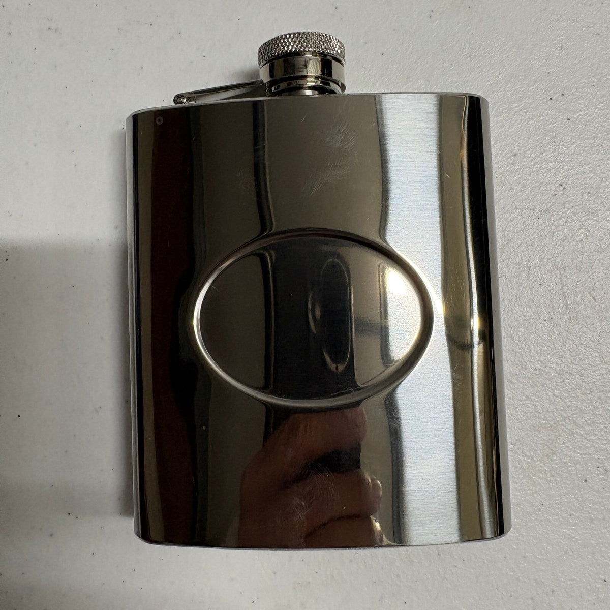 Stainless Steel 8 oz Hip Flask Oval Engraving Plate Silver Pocket Liquor Flask