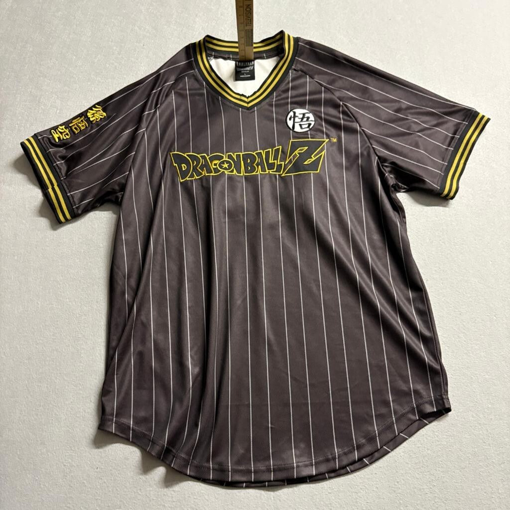 Dragon Ball Z Goku Baseball Jersey Shirt Mens Large BoxLunch Black Pinstripe