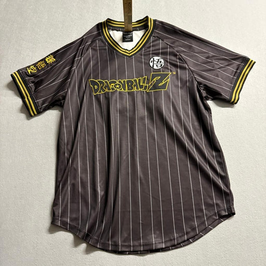 Dragon Ball Z Goku Baseball Jersey Shirt Mens Large BoxLunch Black Pinstripe