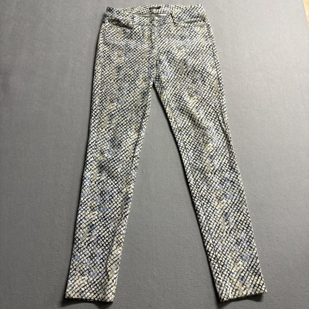 J.McLaughlin Womens Pants Size 2 Blue Beige Snakeskin Print Cotton Stretch Slim