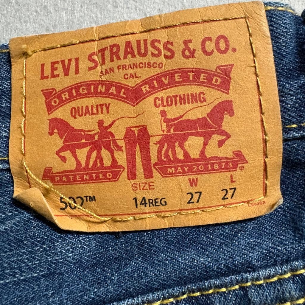 Levis 502 Regular Taper Jeans Boys 14 Reg Distressed Blue Denim 27x27
