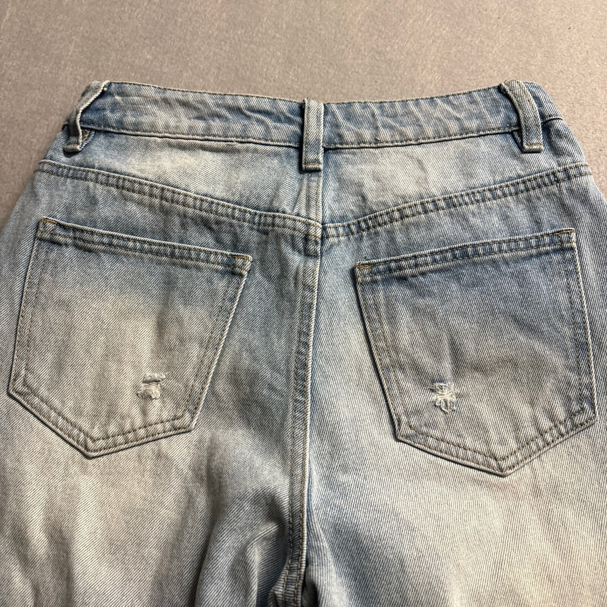 American Bazi High Rise Wide Leg Distressed Raw Hem Jeans Light Wash Size