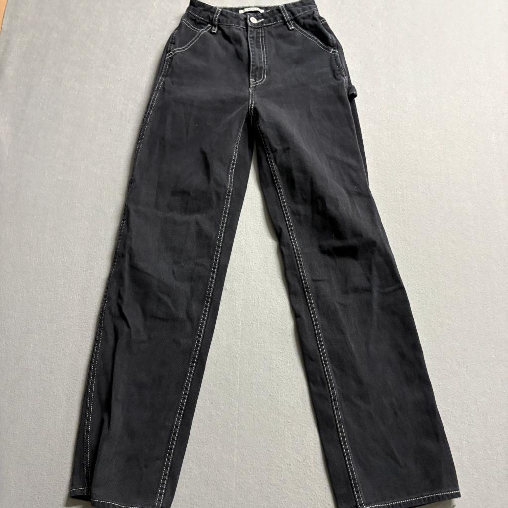 PacSun Womens Carpenter Jeans Black Denim White Contrast Stitch High Rise Size
