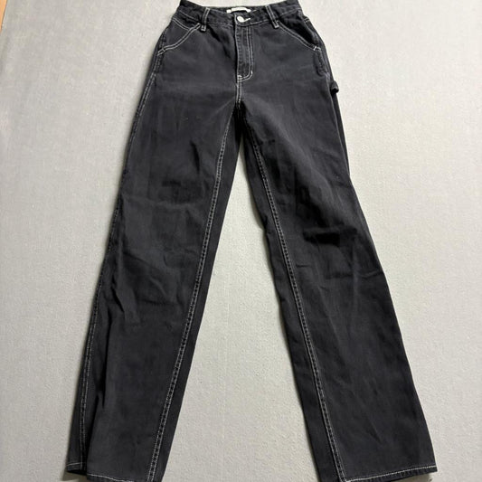 PacSun Womens Carpenter Jeans Black Denim White Contrast Stitch High Rise Size