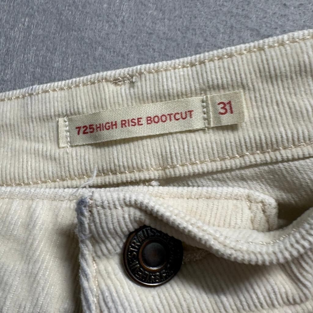 Levi's 725 High Rise Bootcut Corduroy Pants Womens 31x32 Cream Off White Stretch
