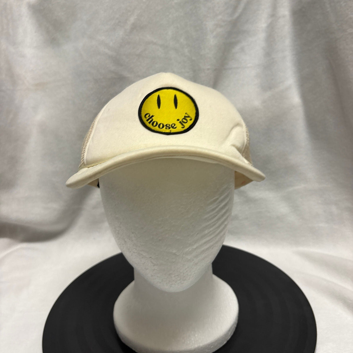 Elevated Faith Choose Joy Smiley Face Cream Mesh Trucker Hat Snapback Cap