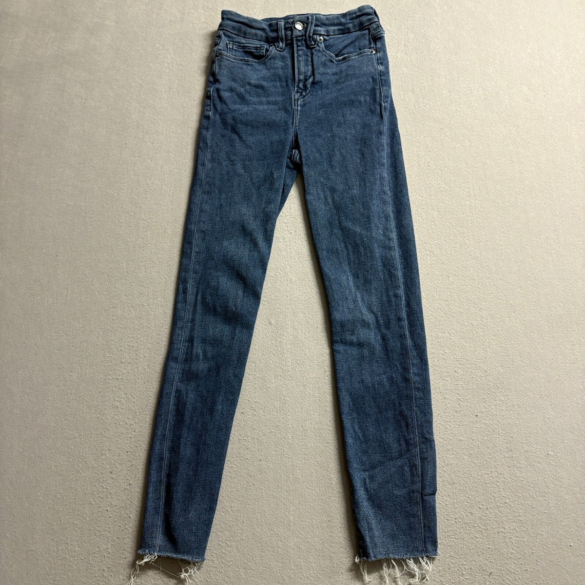Good American Good Waist Skinny Jeans Womens 0/25 Blue Raw Hem High Rise Stretch