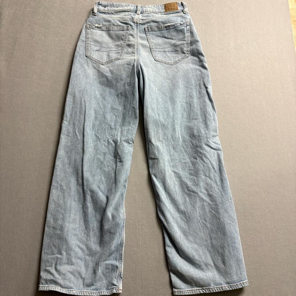American Eagle Distressed Wide Leg Jeans Womens Size 4 Light Wash Stretch Denim