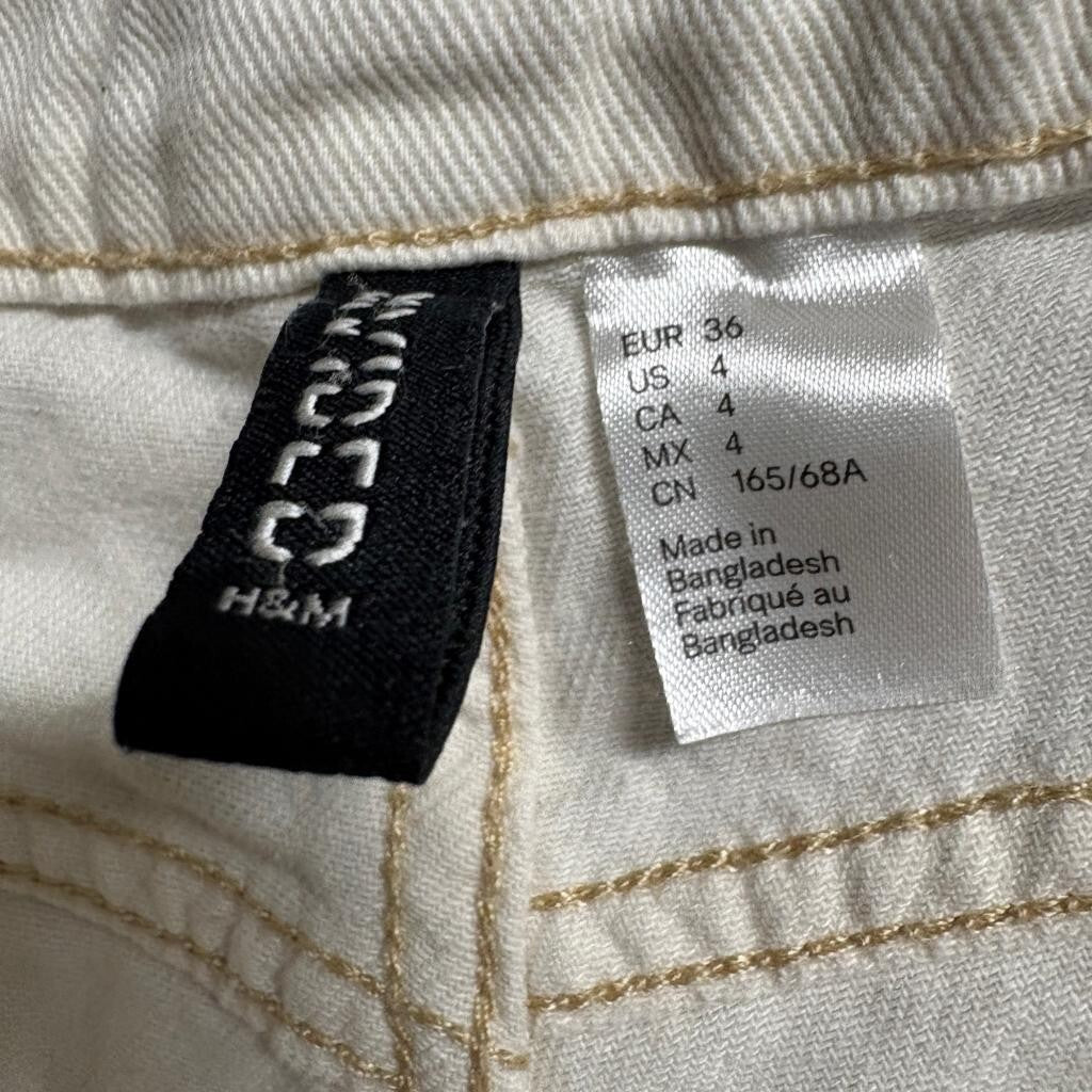 H&M Divided Women's Beige Denim Cargo Pants Size 4 Wide Leg Utility Y2K Gorpcore