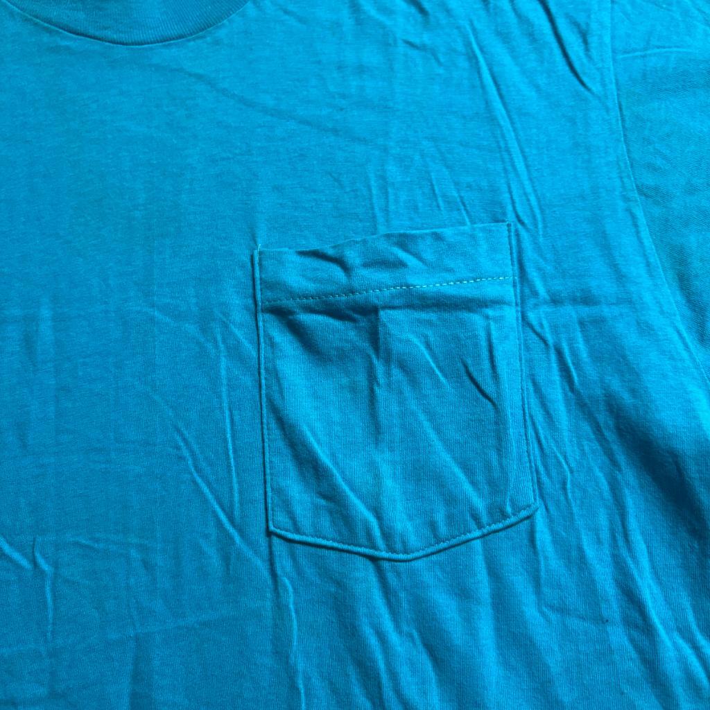 Vintage Fruit of the Loom Pocket T-Shirt Mens XL Blue Blank Single Stitch USA