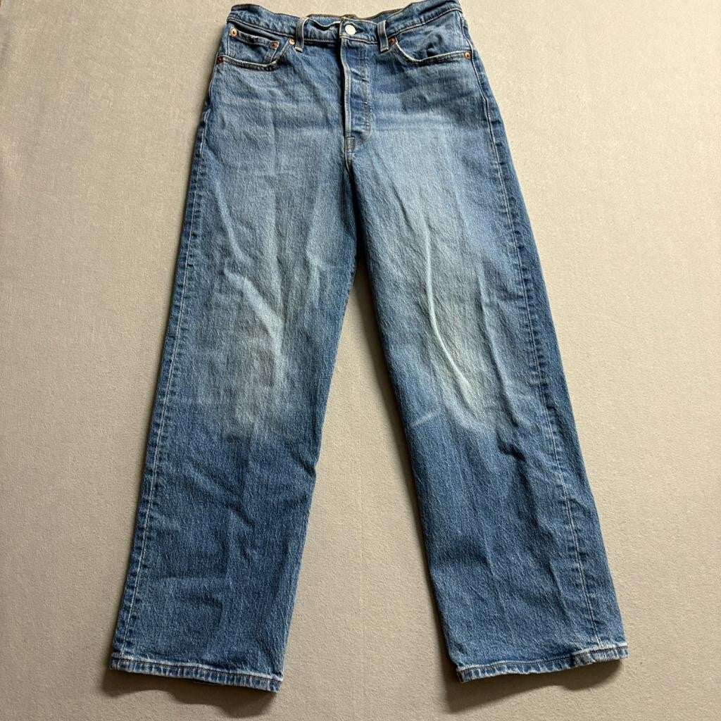 Levi's Premium Ribcage Straight Jeans Womens 29 Blue Denim High Rise Button Fly