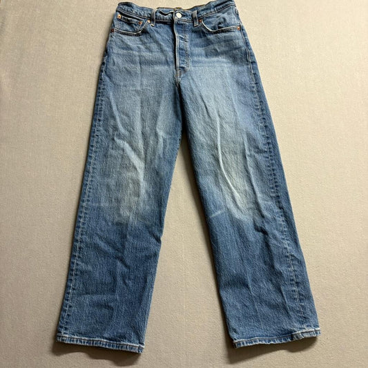 Levi's Premium Ribcage Straight Jeans Womens 29 Blue Denim High Rise Button Fly