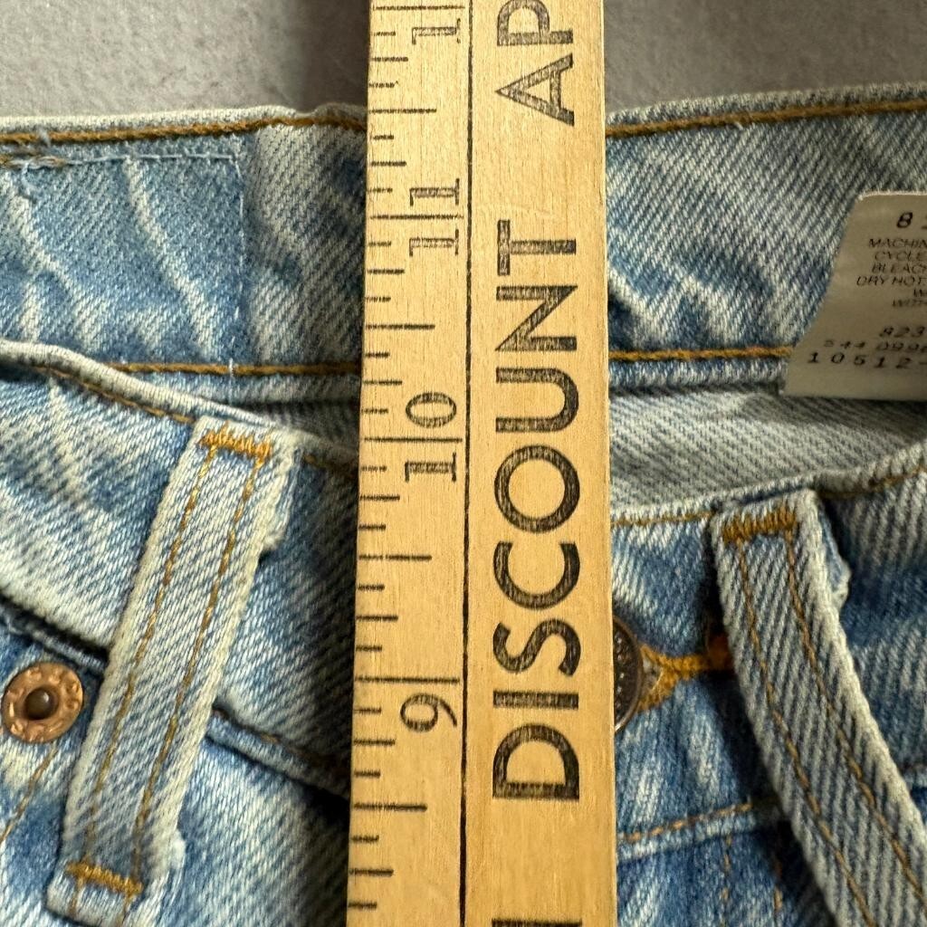 Vintage Levis 512 Custom Leather Front Jeans Womens Size 1 Med Light Wash Denim