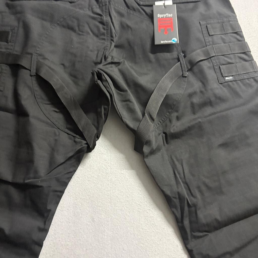 SpryTac Tactical Cargo Pants Mens 36x32 Black Ripstop MOLLE Straps New