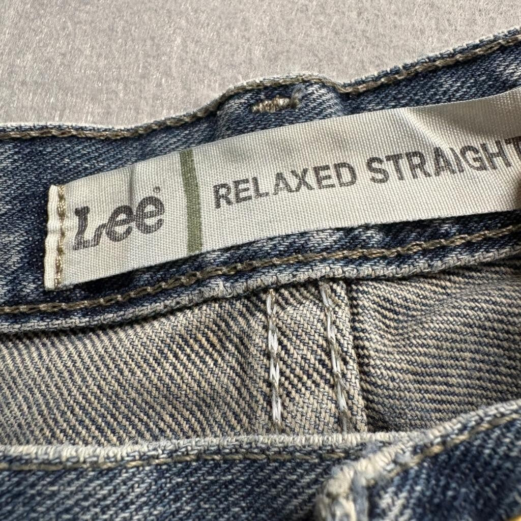 Lee Relaxed Straight Leg Jeans Mens 40x32 Blue Denim Cut Off Frayed Hem