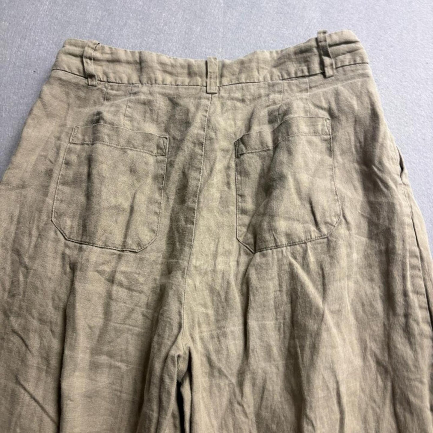 Zara Linen Pants Womens Small Olive Green Wide Leg Pleated High Rise Casual