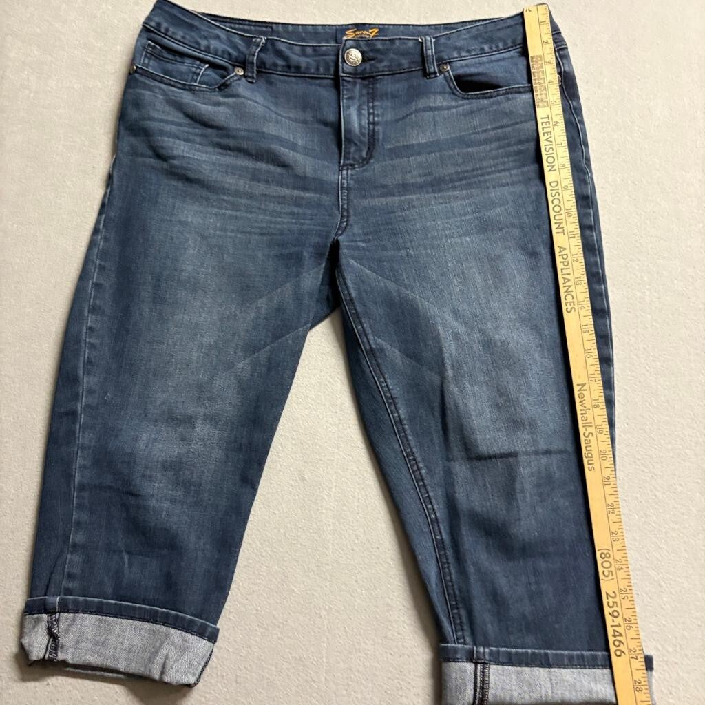Seven7 Skinny Crop Jeans Womens Size 16 Blue Denim Stretch Cuffed Capri