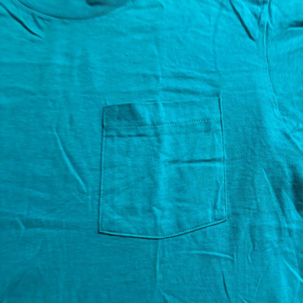 Vintage 90s Fruit of the Loom Blank Pocket T-Shirt Mens Large Teal Made in USA