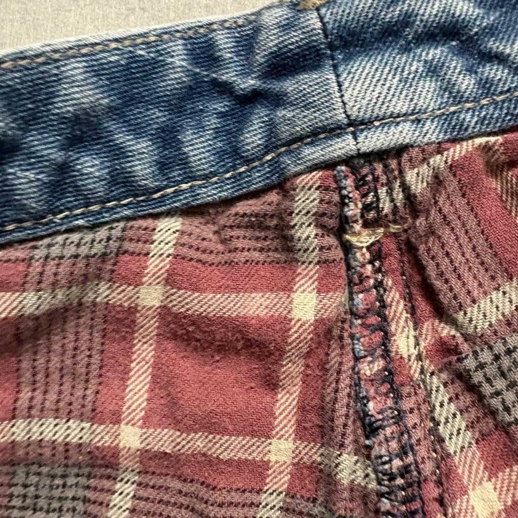 Dickies Flannel Lined Jeans Womens 6 Medium Wash Denim Straight Leg Red Plaid