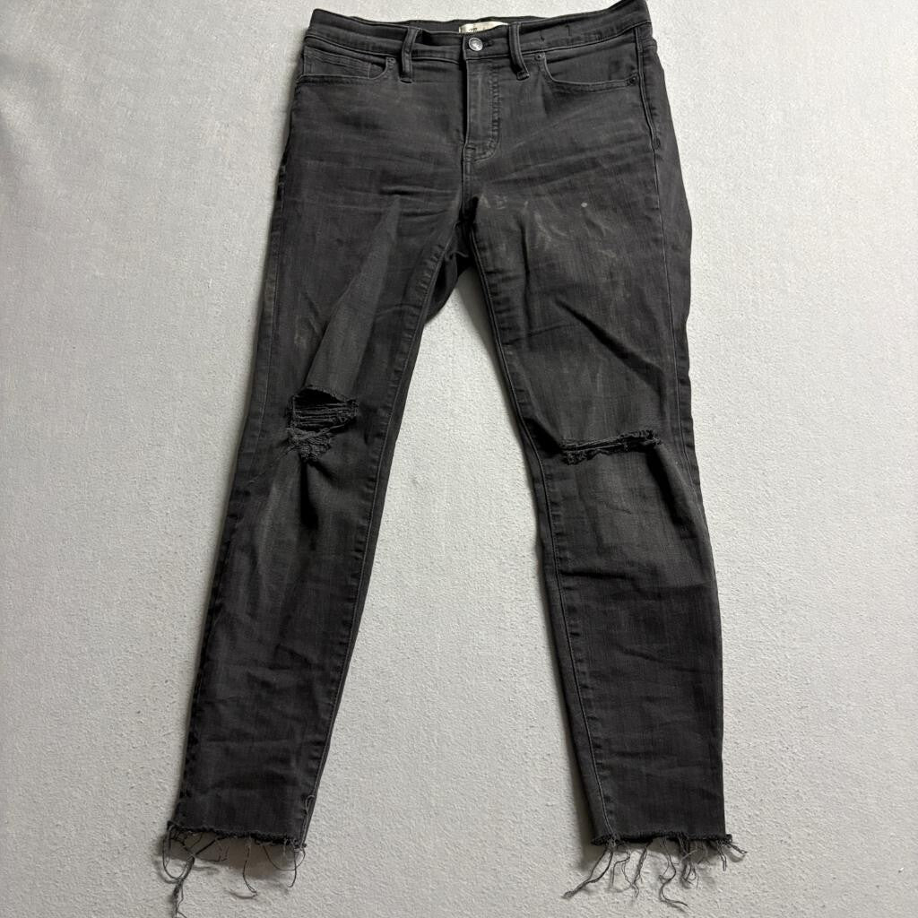 Madewell 9 High Rise Skinny Jeans Womens 29 Black Distressed Raw Hem Denim