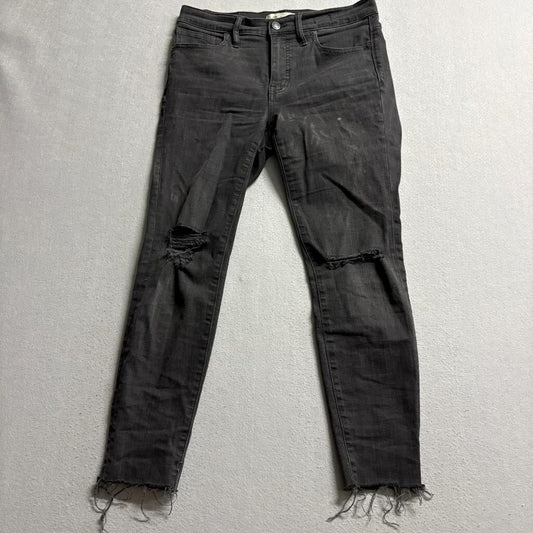 Madewell 9 High Rise Skinny Jeans Womens 29 Black Distressed Raw Hem Denim