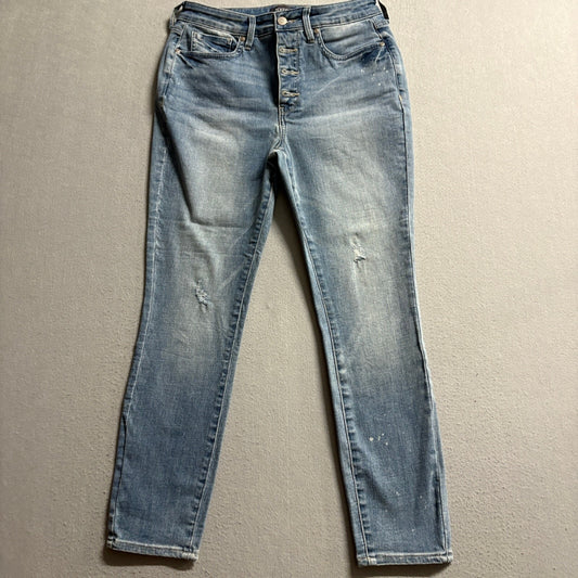 NYDJ Ami Skinny Jeans Womens Size 6 Light Wash High Rise Distressed Button Fly