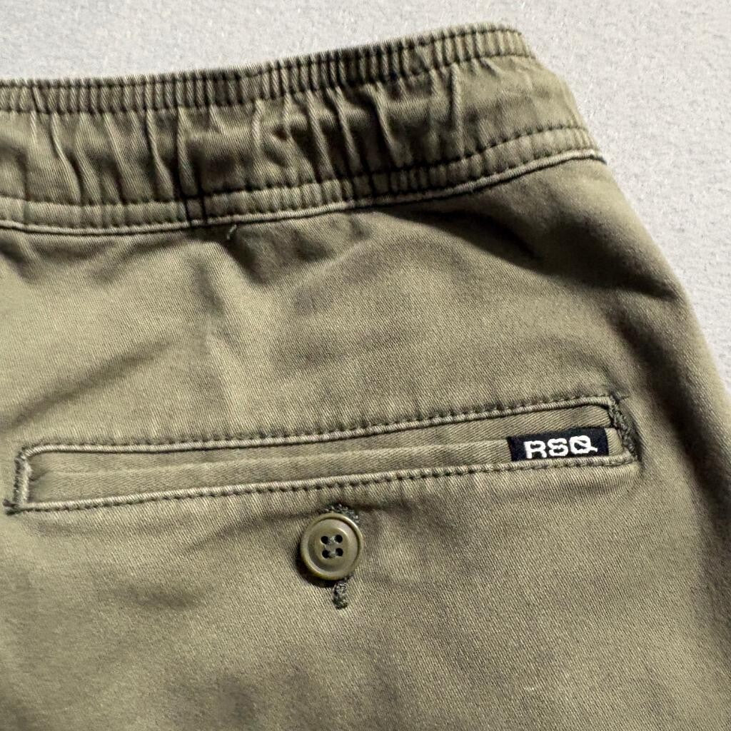 RSQ Jogger Pants Mens Large L Olive Green Cotton Stretch Elastic Waist Cuffed