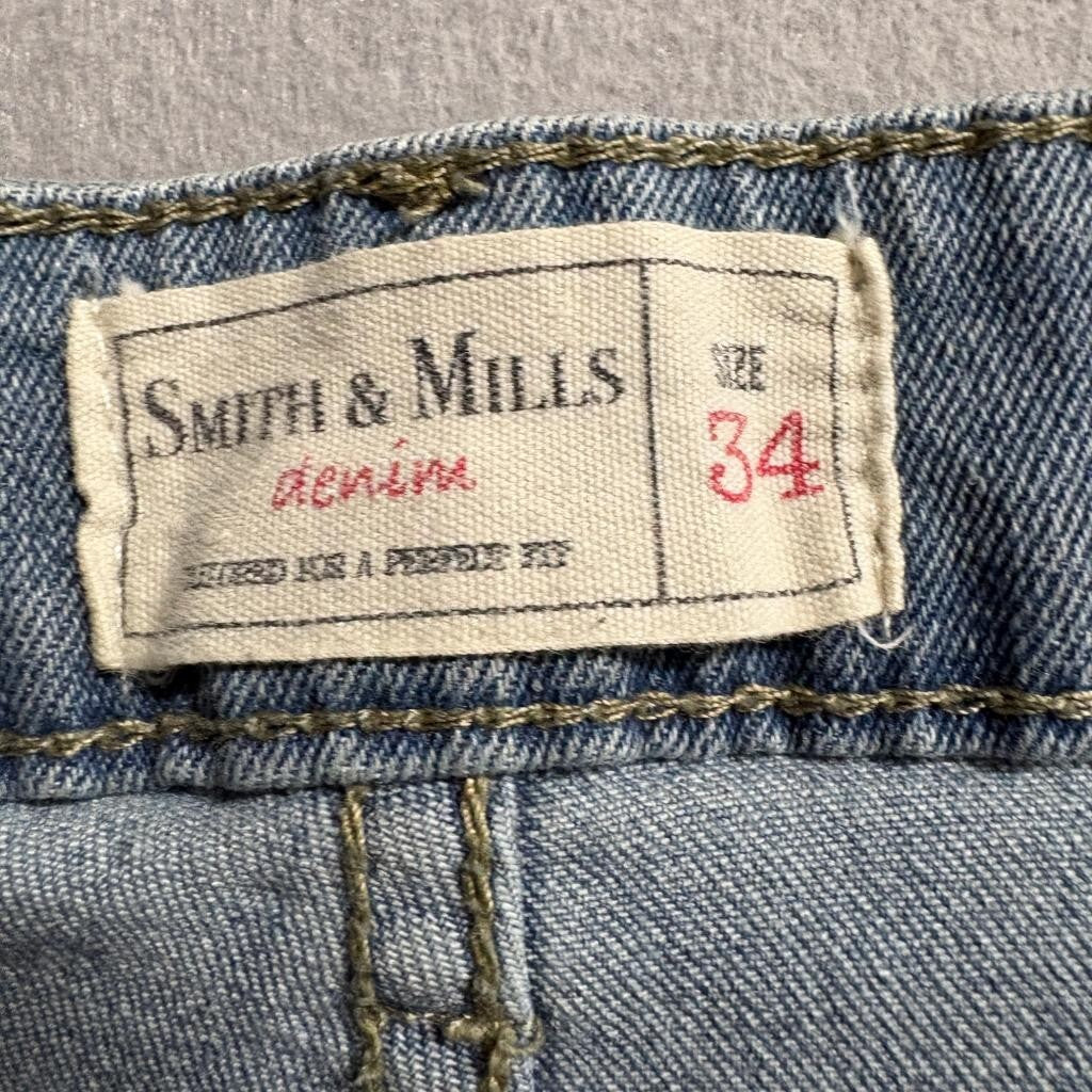 Smith & Mills Denim Mens 34x30 Slim Straight Jeans Light Wash Stretch Blue