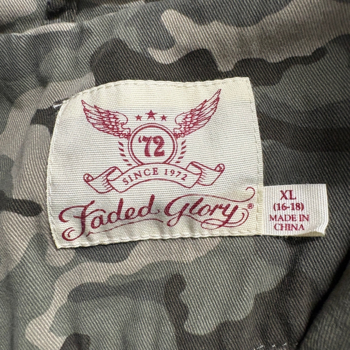 Faded Glory Camo Utility Jacket Womens XL Green Camouflage Hooded Parka Coat