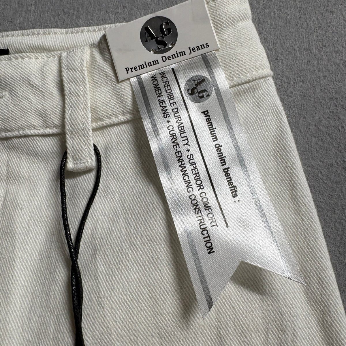 AGS Premium Denim Jeans Womens Size 5 White Wide Leg Raw Hem Stretch New