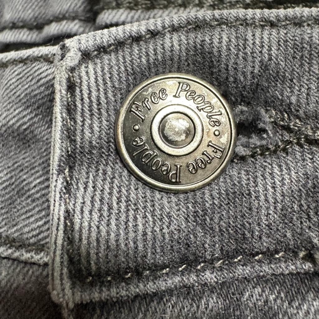 We The Free Free People Embroidered Jeans Womens 26 Gray Raw Hem Floral Crop