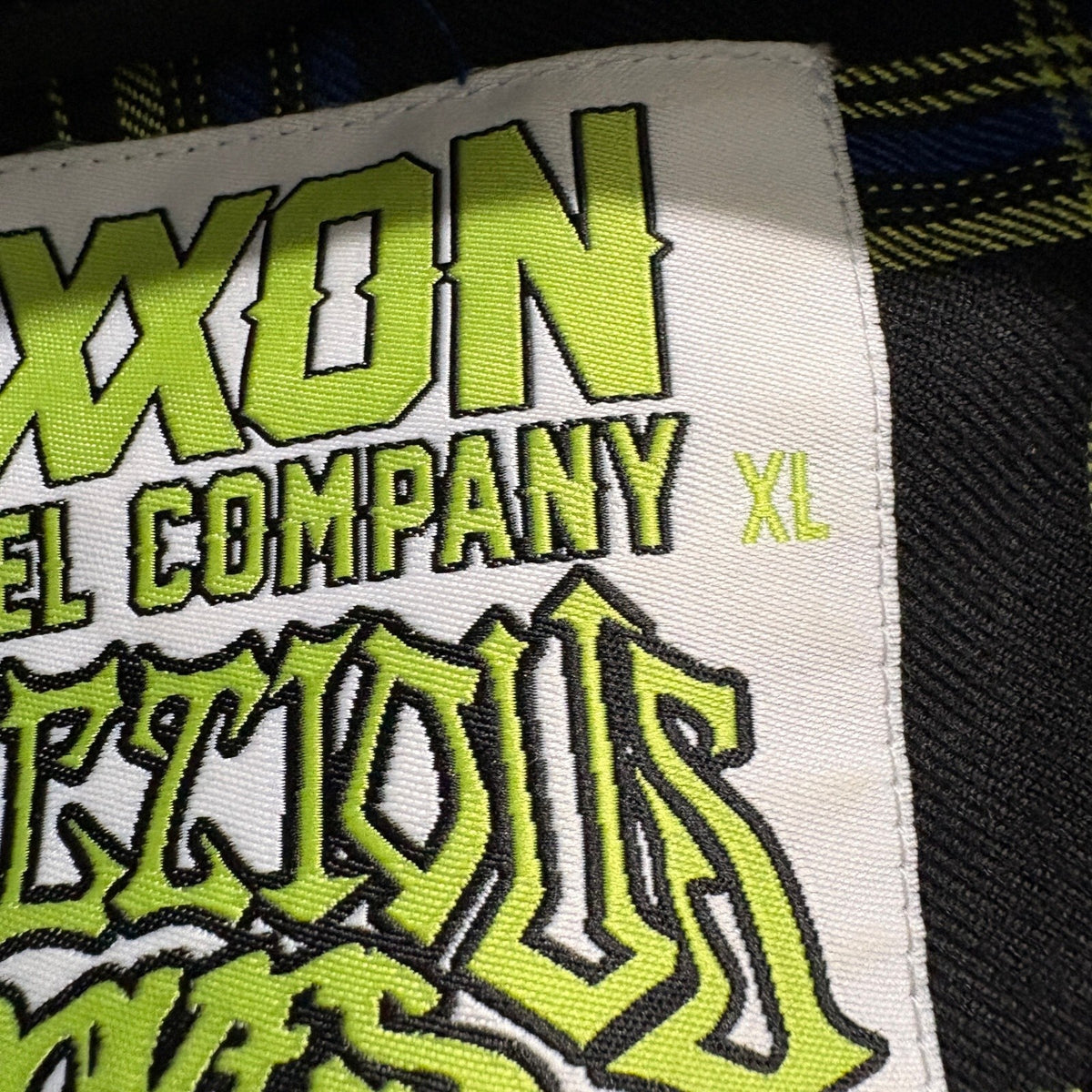Dixxon Infectious Grooves Flannel Shirt Mens XL Black Yellow Blue Plaid Long