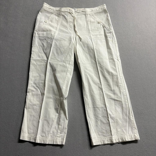 Essentials by Maggie Cotton Pants Womens Medium White Drawstring Wide Leg Crop