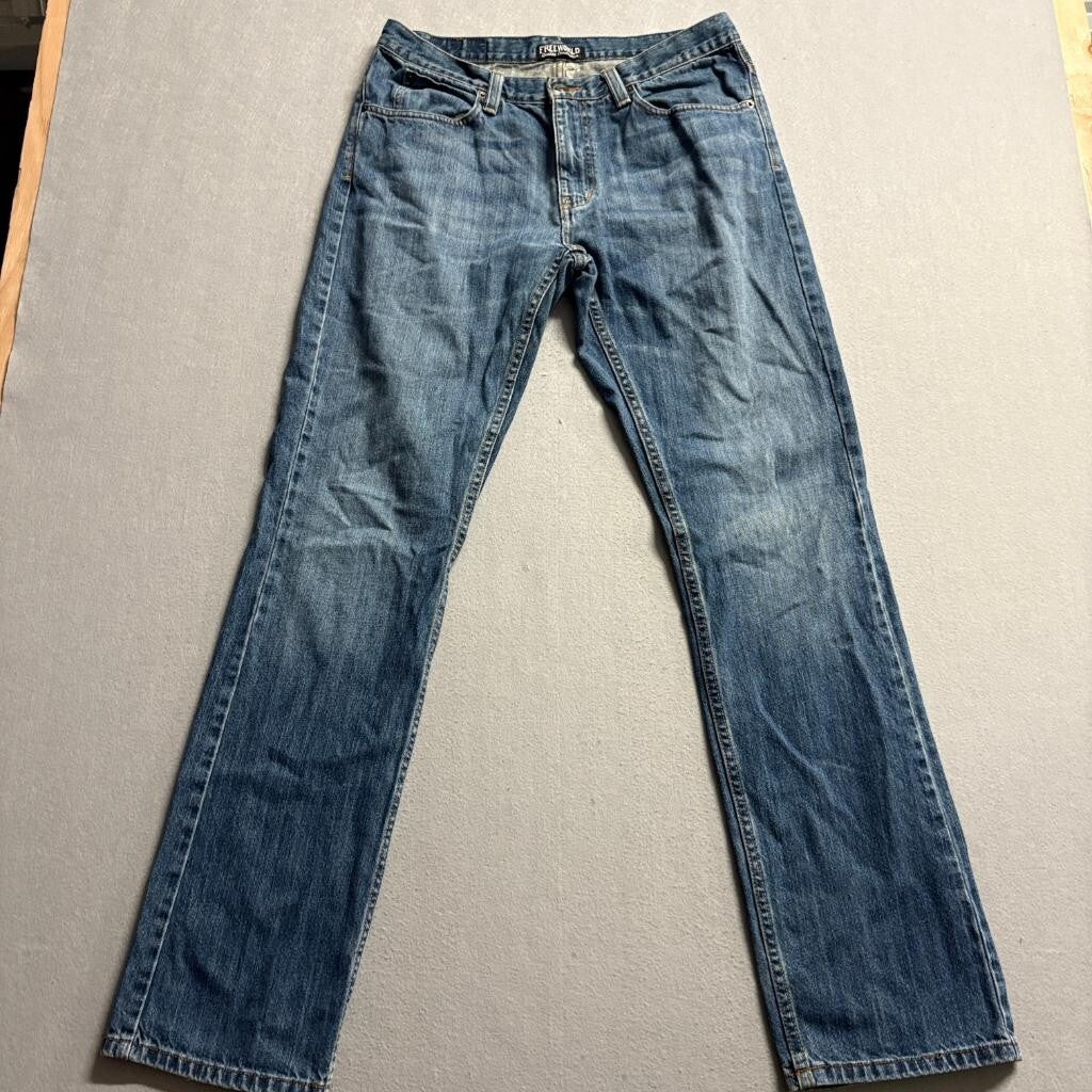 Free World Drifter Jeans Mens 33 Blue Denim Straight Leg 100% Cotton