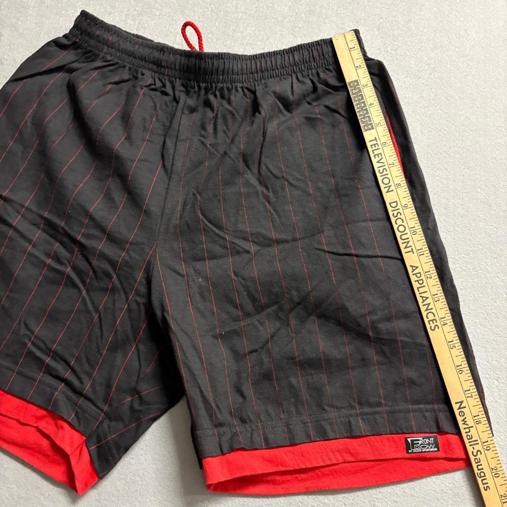 Vintage Salem Sportswear Front Row Pinstripe Shorts Womens XL Black Red Cotton
