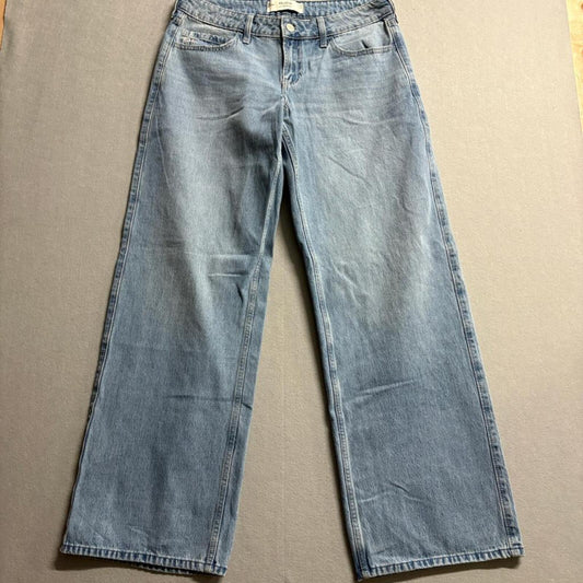 Hollister Low Rise Baggy Jeans Womens 10 W30 Long Blue Denim Bow Embroidered
