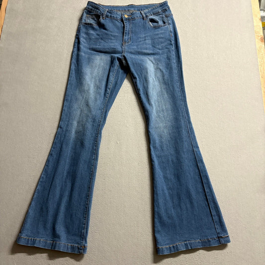 Shein Womens Flare Jeans Size 32 Medium Wash Blue Denim Stretch Bell Bottoms